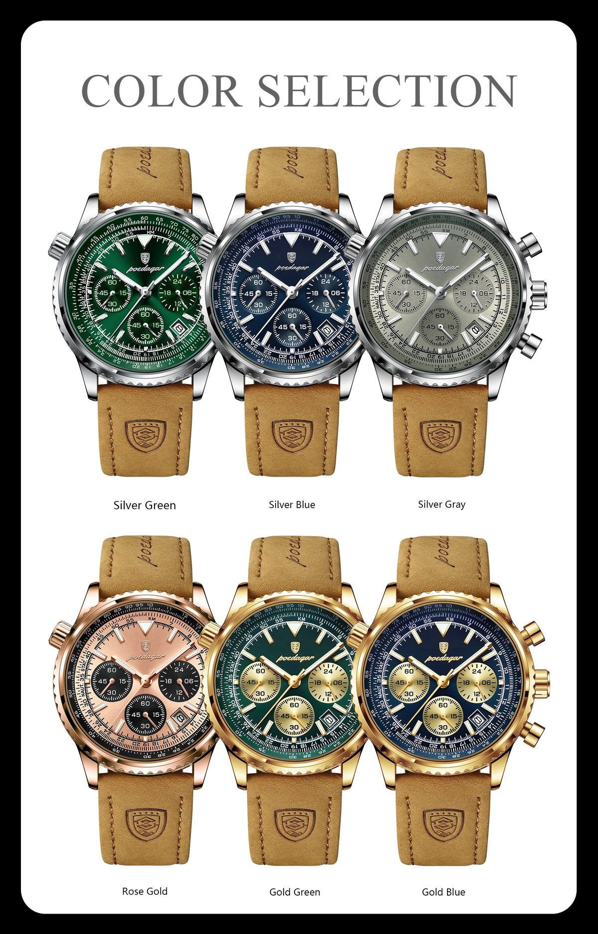Cronógrafo Deportivo con Cuero — Reloj de Cuarzo para Hombre | POEDAGAR