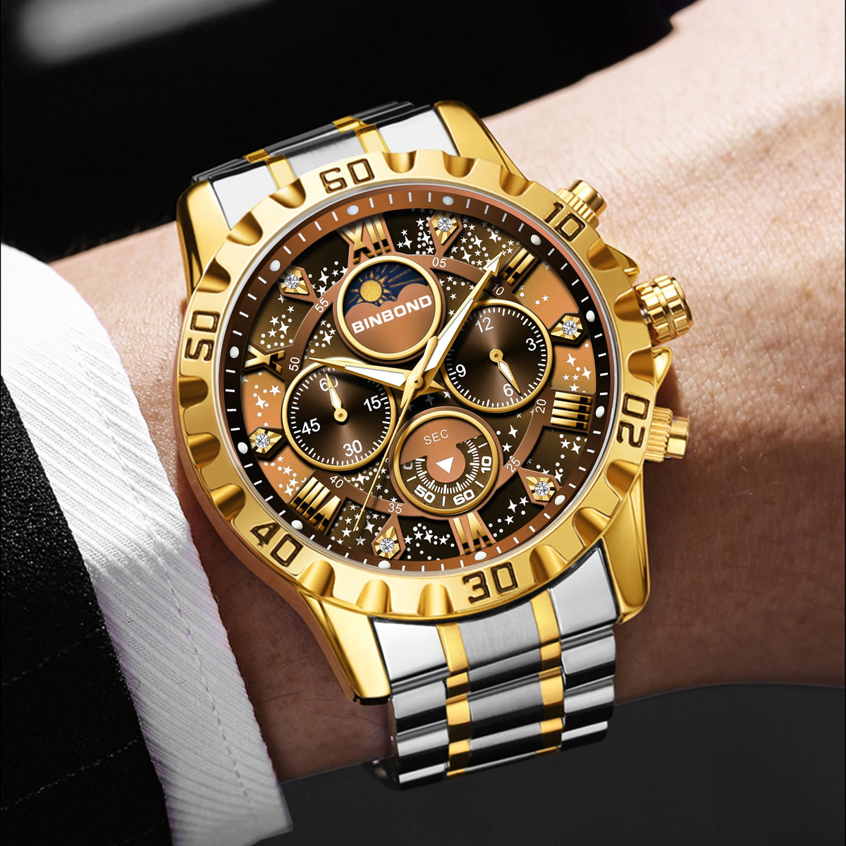 Fase Lunar y Esfera Multifunción — Reloj de Cuarzo para Hombre | BINBOND 7741