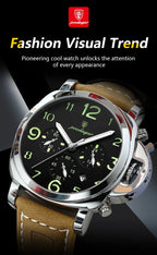 Cronógrafo Militar con Correa de Cuero — Reloj de Cuarzo para Hombre | POEDAGAR
