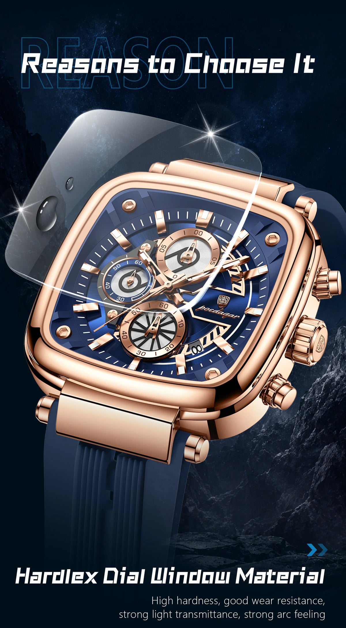 Cronógrafo Deportivo Cuadrado — Reloj de Cuarzo para Hombre | POEDAGAR