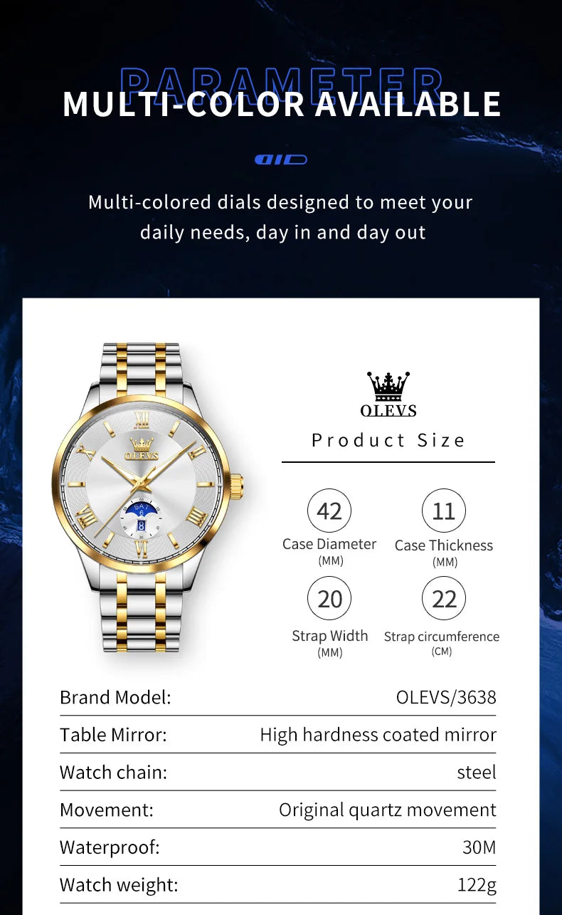 Día y Fecha — Reloj de Cuarzo para Hombre | OLEVS