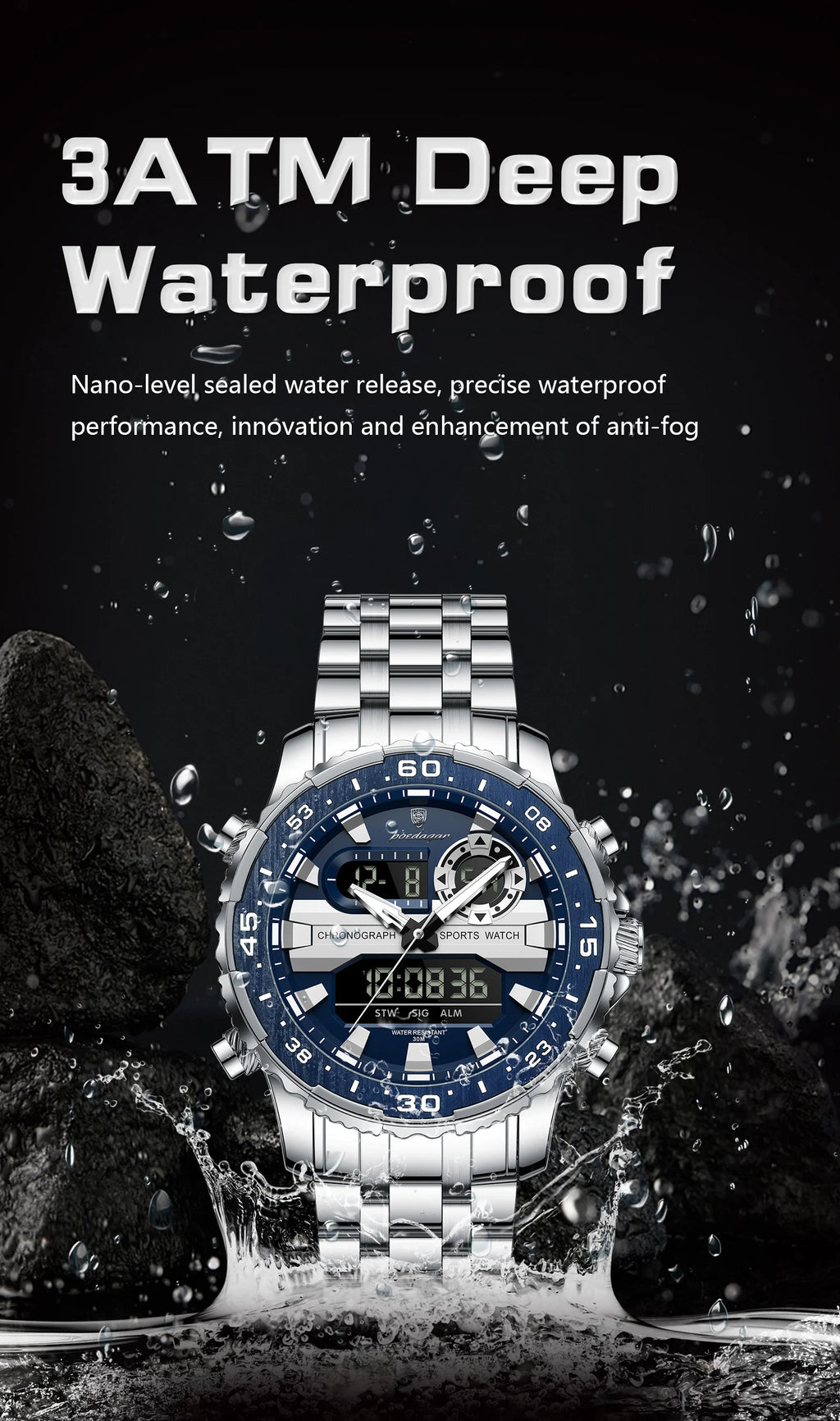 Analógico-Digital Dual Time — Reloj de Cuarzo para Hombre | POEDAGAR