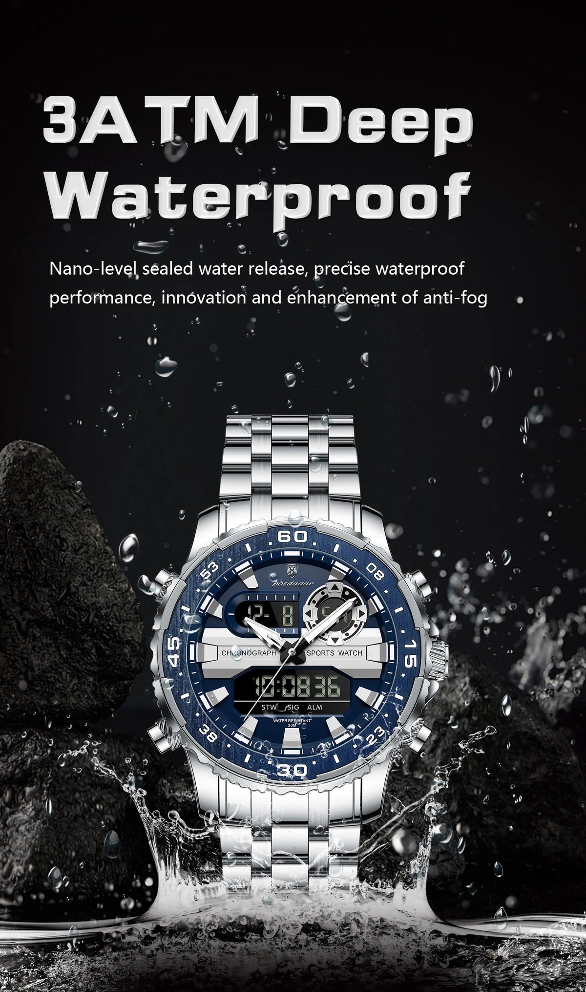 Analógico-Digital Dual Time — Reloj de Cuarzo para Hombre | POEDAGAR