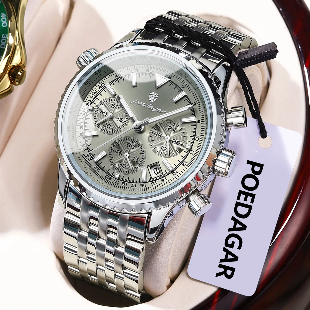 Cronógrafo de Acero con Fecha — Reloj de Cuarzo para Hombre | POEDAGAR 960-GN