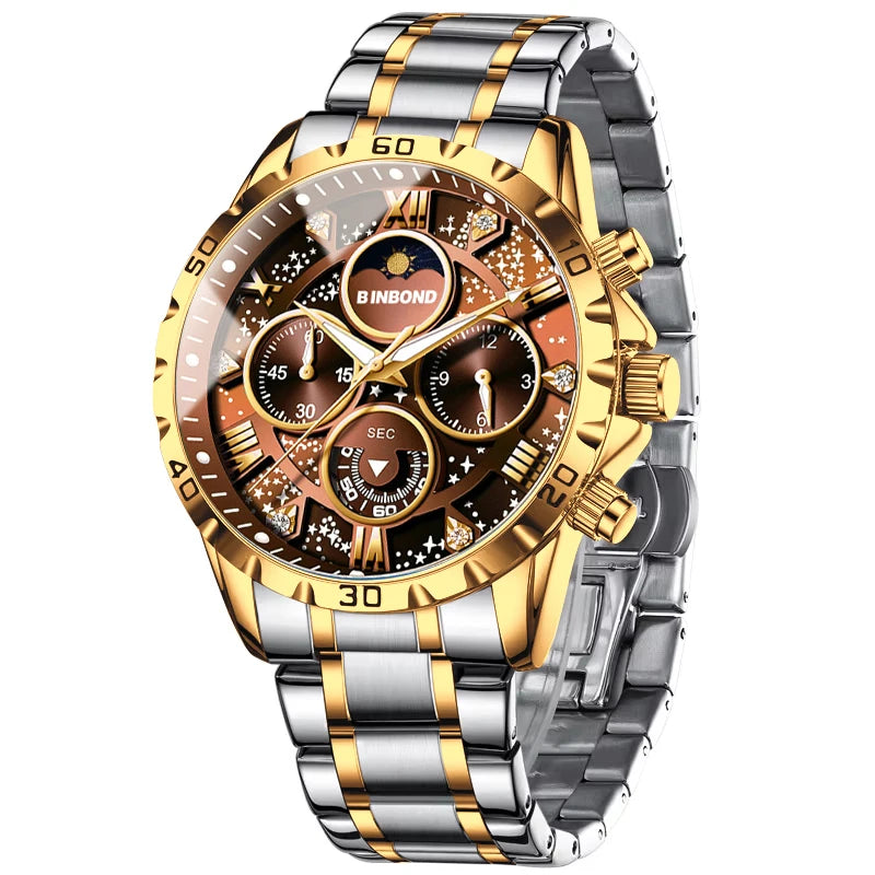 Fase Lunar y Esfera Multifunción — Reloj de Cuarzo para Hombre | BINBOND 7741
