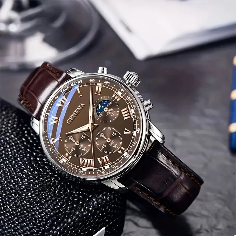 Clásico con Correa de Cuero — Reloj de Cuarzo para Hombre