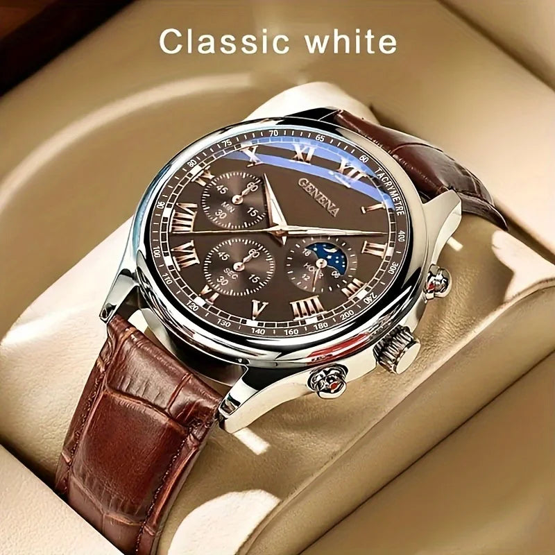 Clásico con Correa de Cuero — Reloj de Cuarzo para Hombre