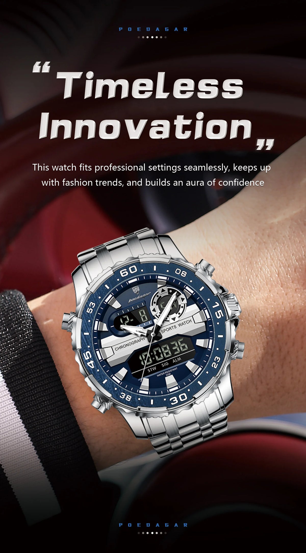 Analógico-Digital Dual Time — Reloj de Cuarzo para Hombre | POEDAGAR