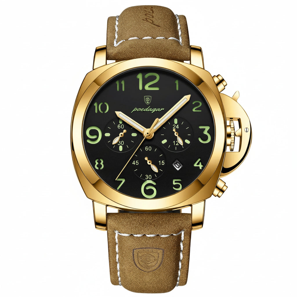Cronógrafo Militar con Correa de Cuero — Reloj de Cuarzo para Hombre | POEDAGAR