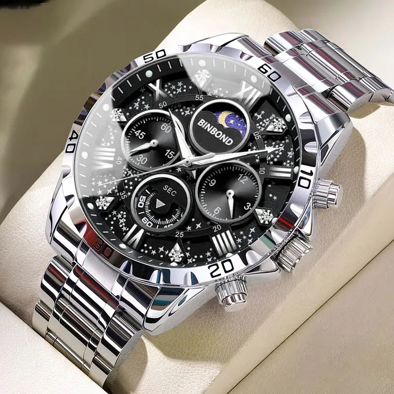 Fase Lunar y Esfera Multifunción — Reloj de Cuarzo para Hombre | BINBOND 7741