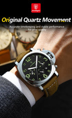 Cronógrafo Militar con Correa de Cuero — Reloj de Cuarzo para Hombre | POEDAGAR