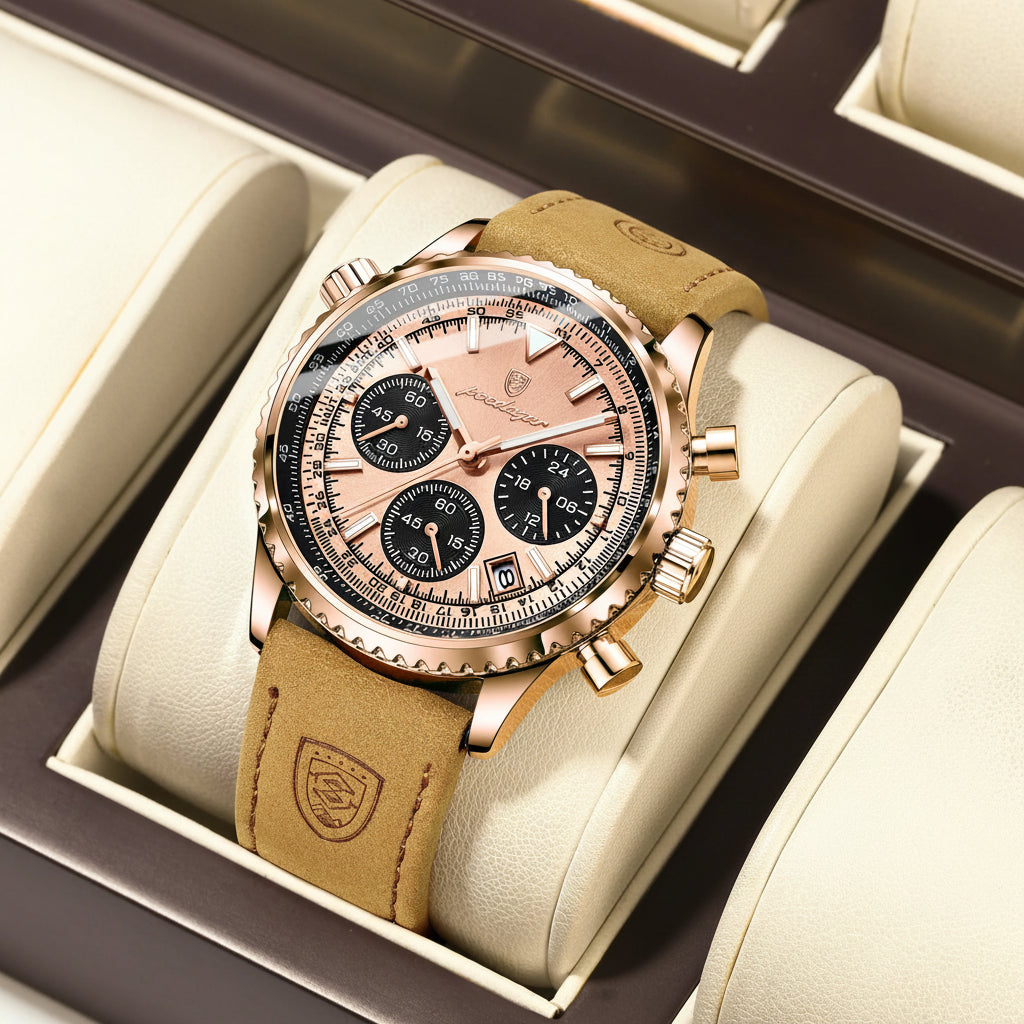 Cronógrafo Deportivo con Cuero — Reloj de Cuarzo para Hombre | POEDAGAR