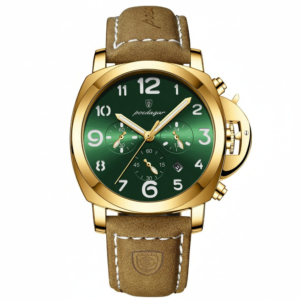 Cronógrafo Militar con Correa de Cuero — Reloj de Cuarzo para Hombre | POEDAGAR