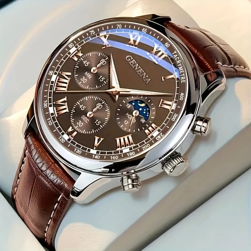 Clásico con Correa de Cuero — Reloj de Cuarzo para Hombre