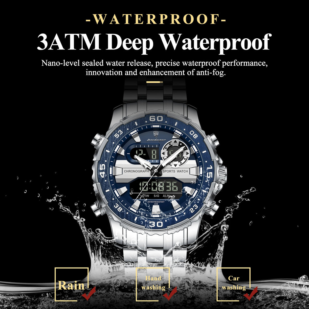 Analógico-Digital Dual Time — Reloj de Cuarzo para Hombre | POEDAGAR