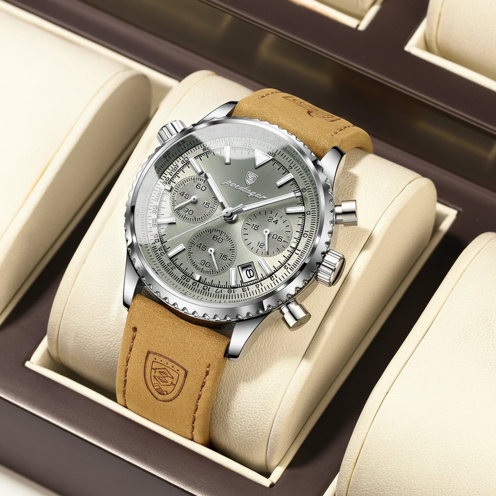 Cronógrafo Deportivo con Cuero — Reloj de Cuarzo para Hombre | POEDAGAR