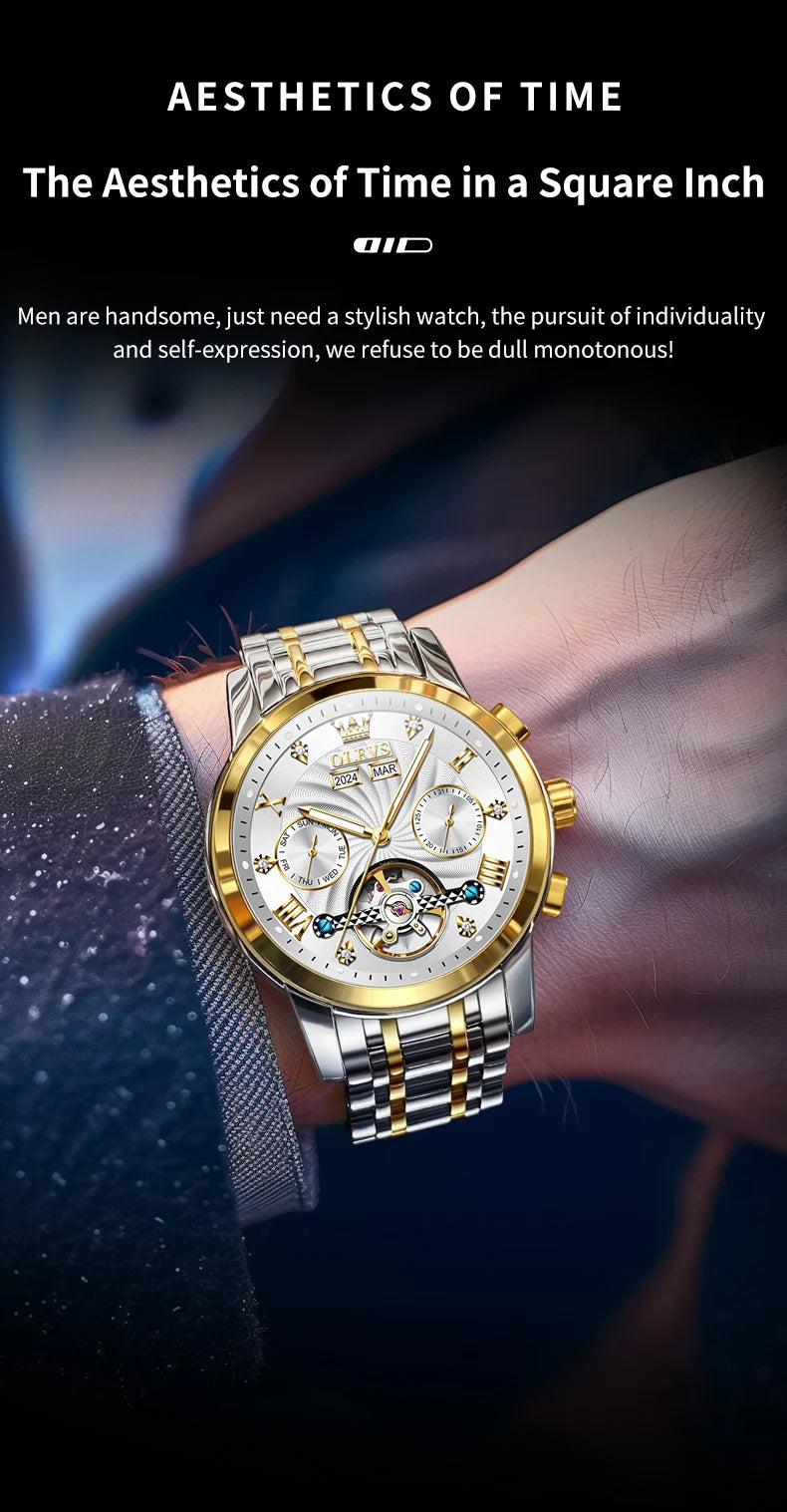 Reloj Mecánico Automático Tourbillon Esqueleto | OLEVS 7088