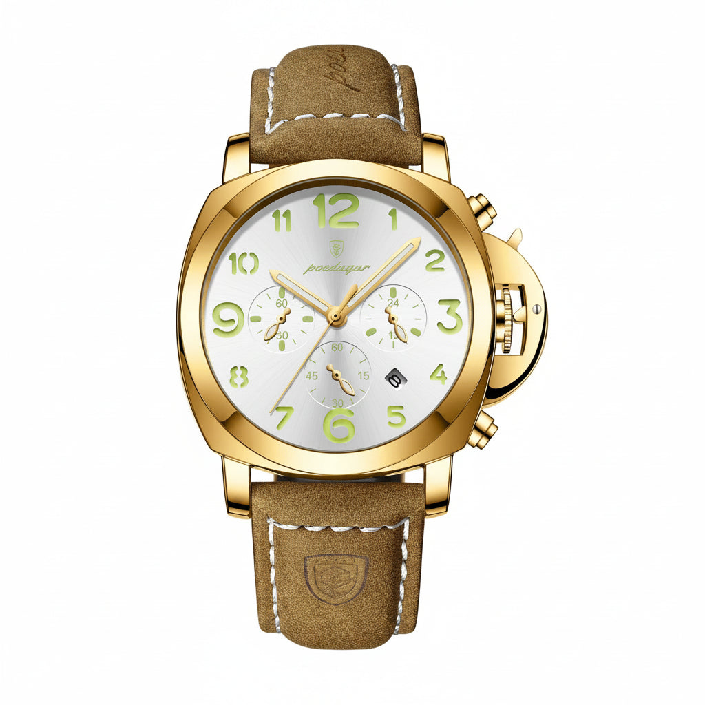 Cronógrafo Militar con Correa de Cuero — Reloj de Cuarzo para Hombre | POEDAGAR