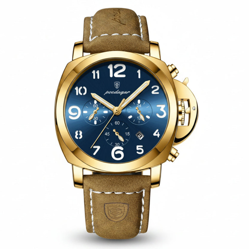 Cronógrafo Militar con Correa de Cuero — Reloj de Cuarzo para Hombre | POEDAGAR
