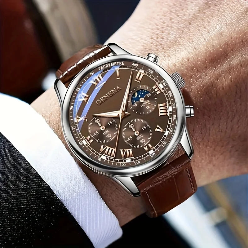 Clásico con Correa de Cuero — Reloj de Cuarzo para Hombre