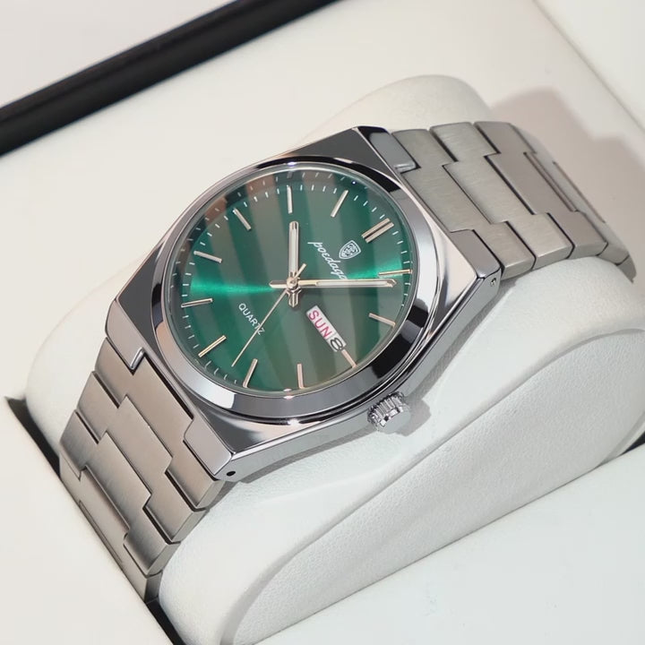 Calendario Semanal de Acero — Reloj de Cuarzo para Hombre | POEDAGAR 930-GN1
